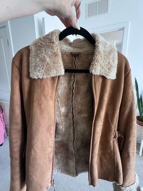 Columbia Vintage Faux Shearling Lined Suede Jacket - Tan
